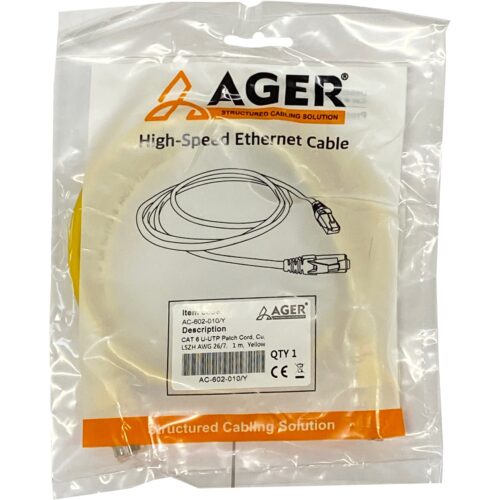 3635228873e9a9ac4426da786a45afe32d75e.jpg AGER AC-602-010 1MT UTP CAT6 PATCH KABLO SARI Cu, LSZH AWG 26/7